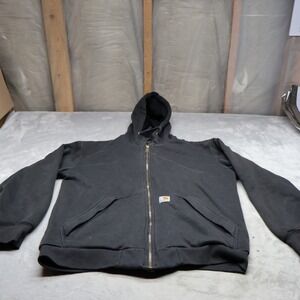 Carhartt Sweatshirt Mens Medium Black Paxton Thermal Lined Full‎ Zip Loose Heavy